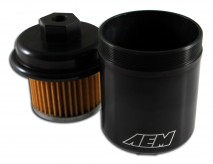 High Volume Fuel Filter. Black. Acura & Honda. Inlet: 14mm X 1.5 Outlet: 12mm X 1.25